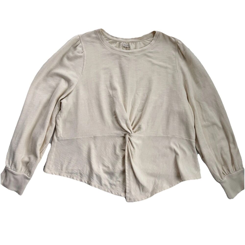 Anthropologie Pilcro Front Twist Sweatshirt 2X Crème Cotton Bohemian Puff Sleeve